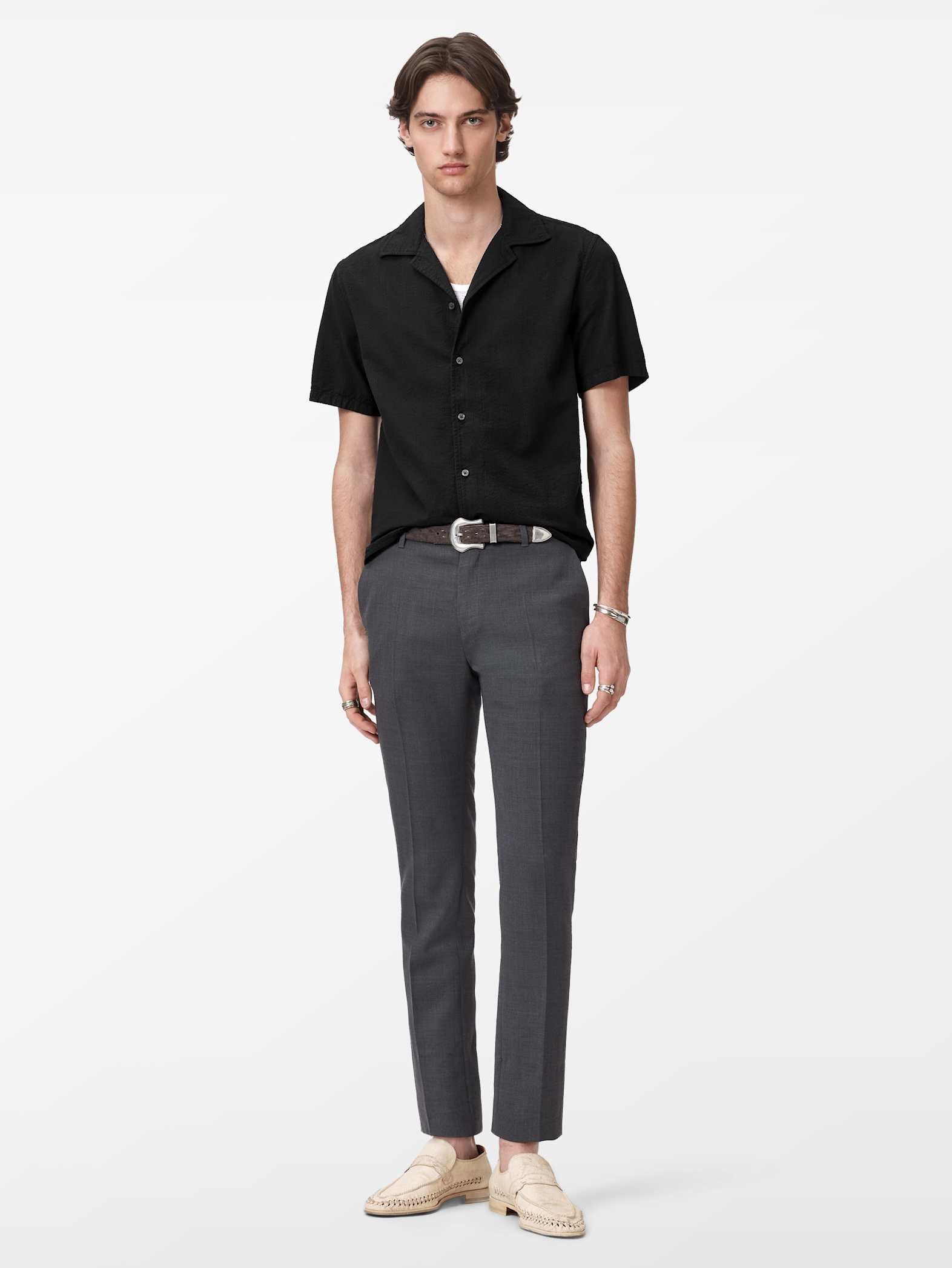 John Varvatos DAN SS Camp Shirt in Black