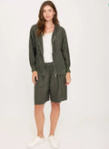 Pistache Linen Hooded Jacket with Cotton Trim in Military Green