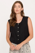 Pistache Linen Vest Top in Black