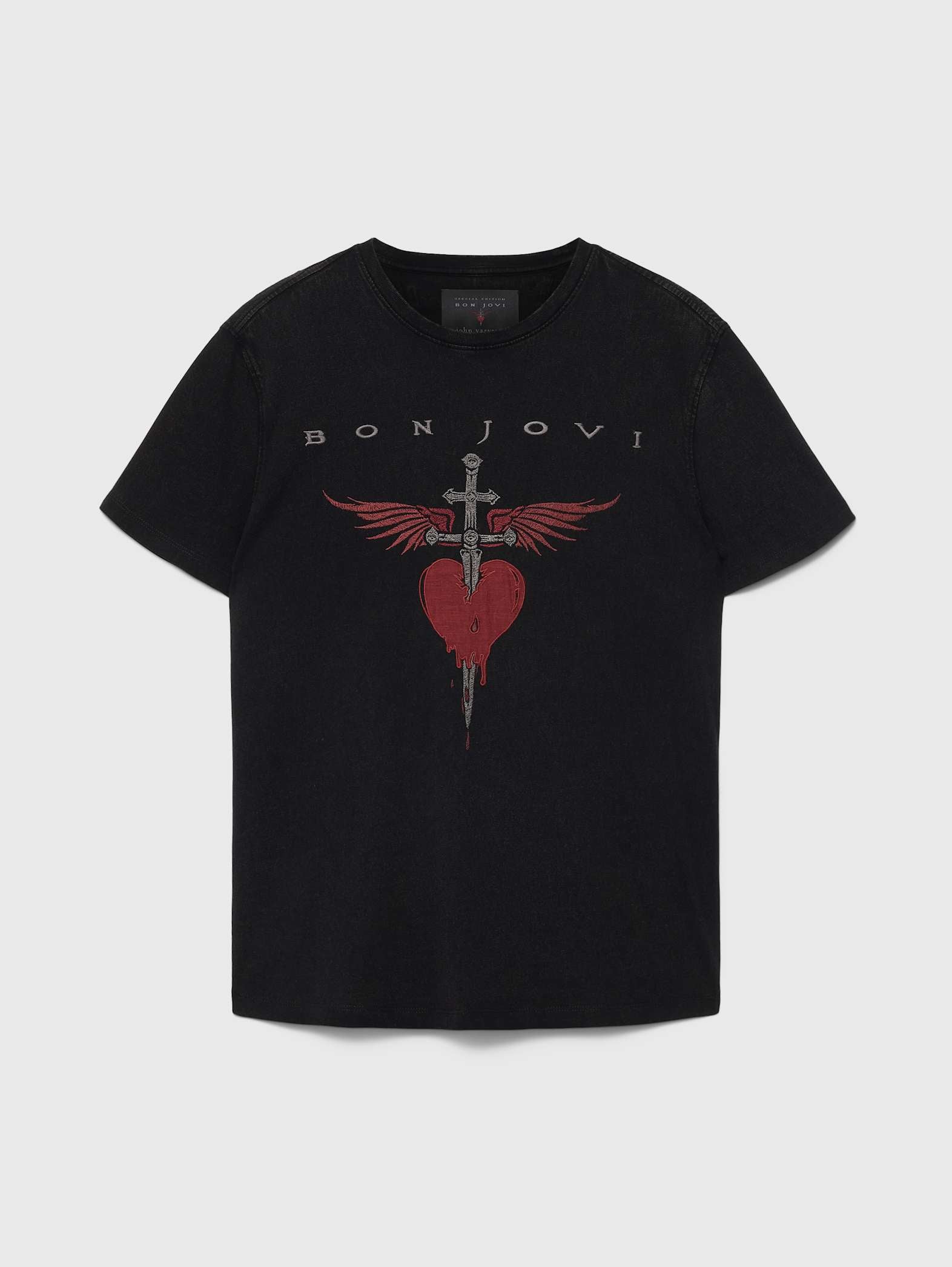 John Varvatos BON JOVI Heart and Dagger Embroidered Tee - Black