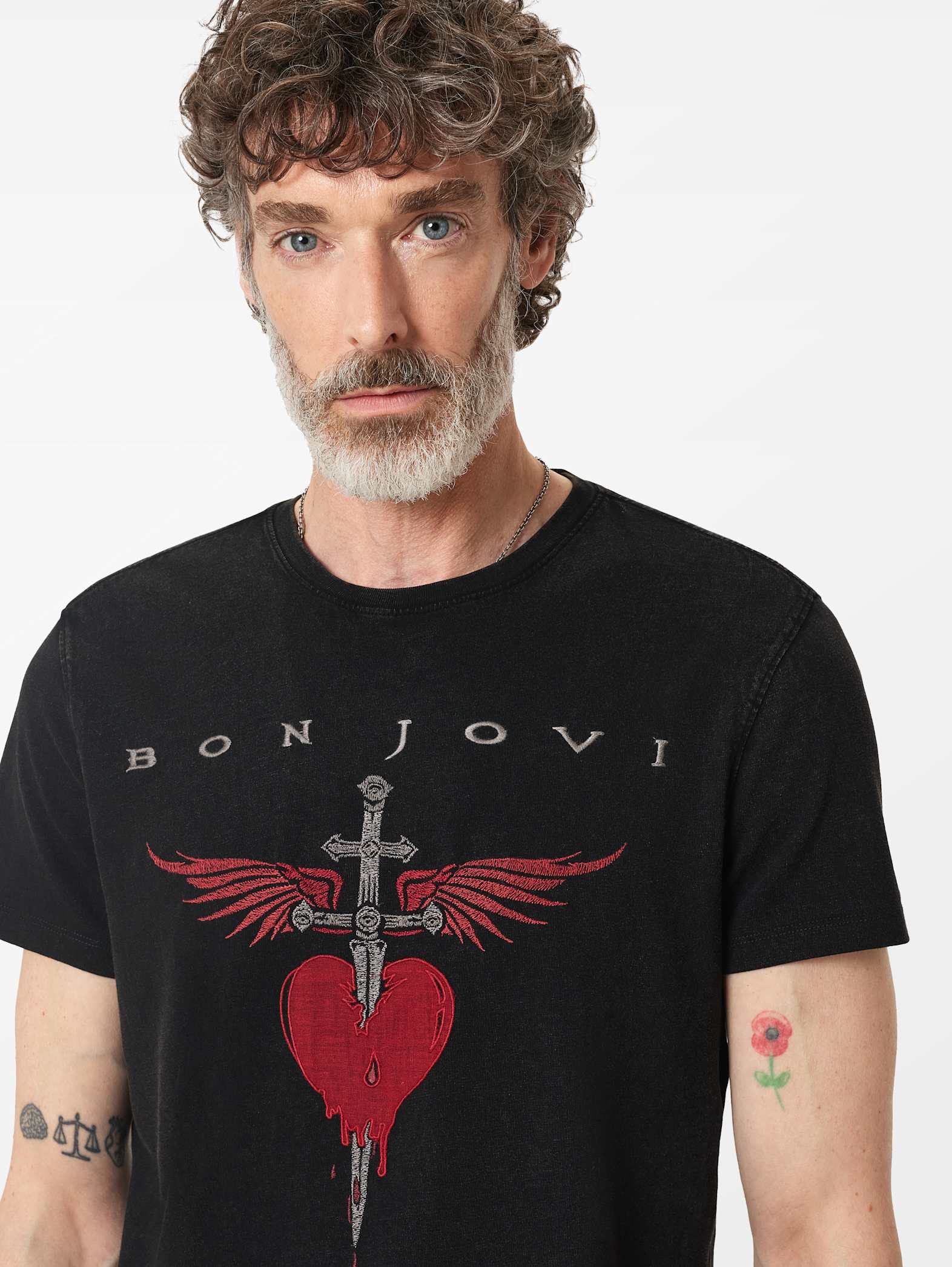 John Varvatos BON JOVI Heart and Dagger Embroidered Tee - Black