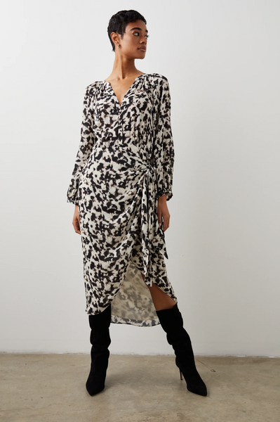 Rails Tyra Long Sleeve Faux Wrap Dress Blurred Cheetah