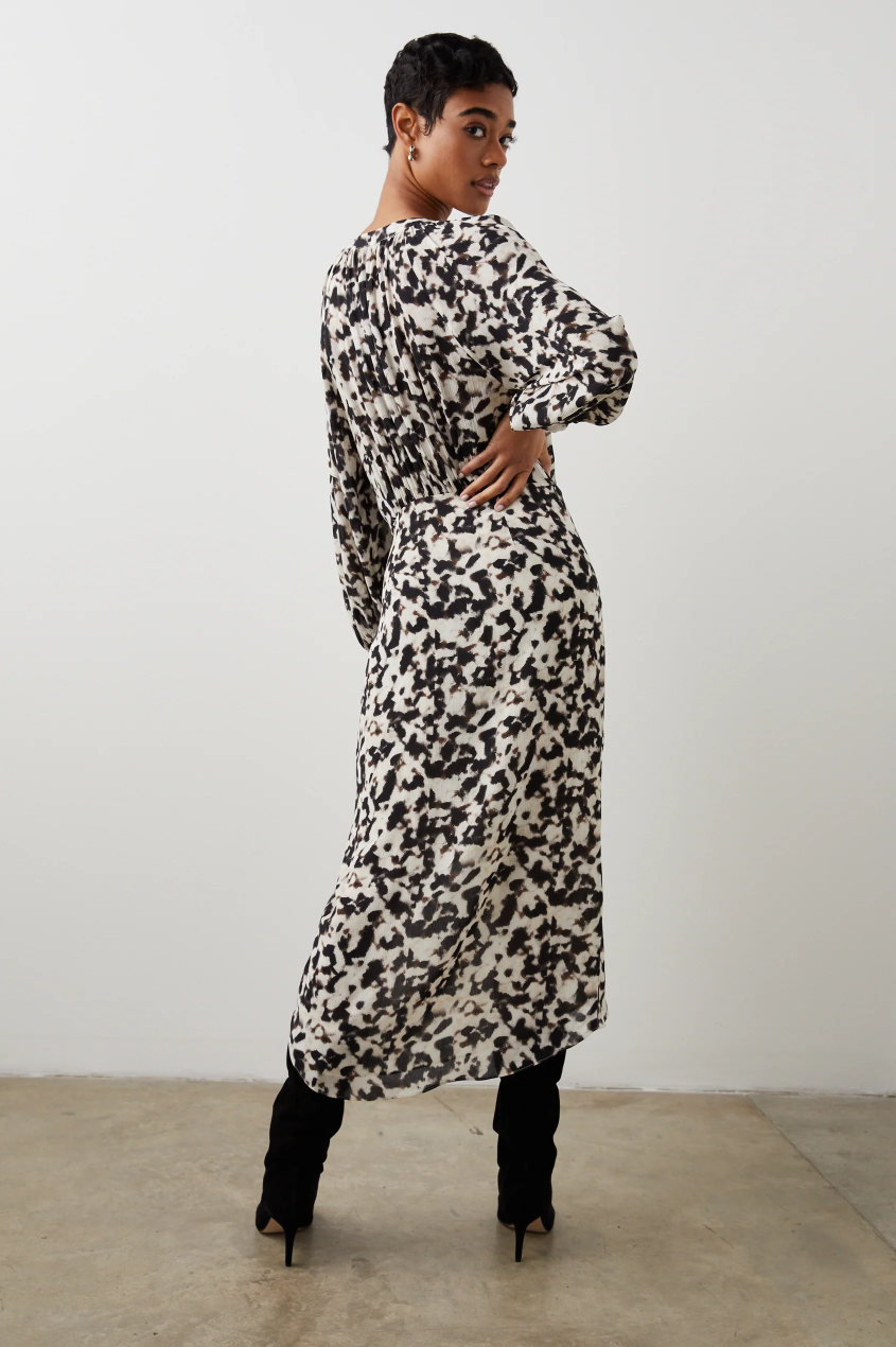 Rails Tyra Long Sleeve Faux Wrap Dress Blurred Cheetah