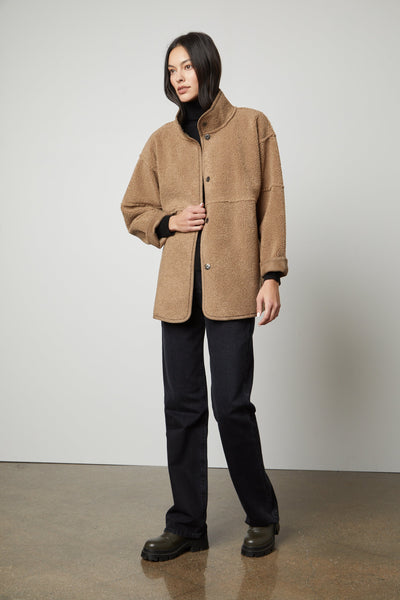 Velvet Albany Lux Sherpa Reversible Jacket in Cafe