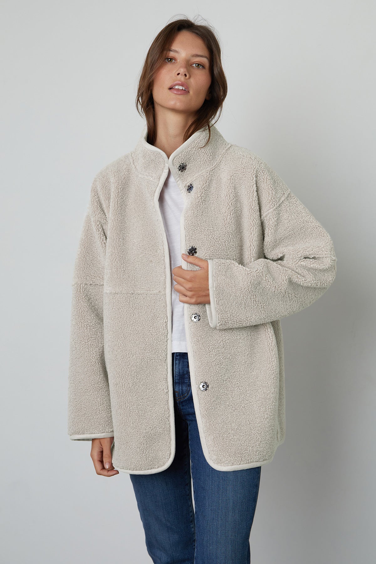 Velvet Albany Lux Sherpa Reversible Jacket in Ecru manhattan casuals