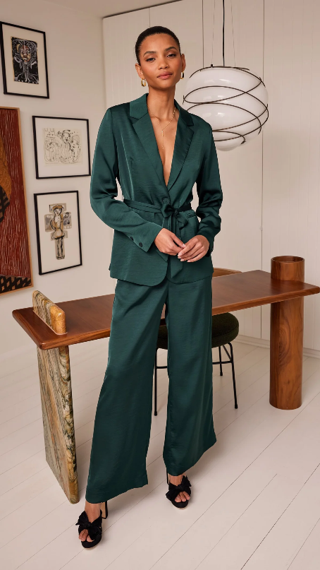 Mink Pink Erin Wide Leg Pants in Emerald Green