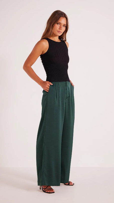 Mink Pink Erin Wide Leg Pants in Emerald Green