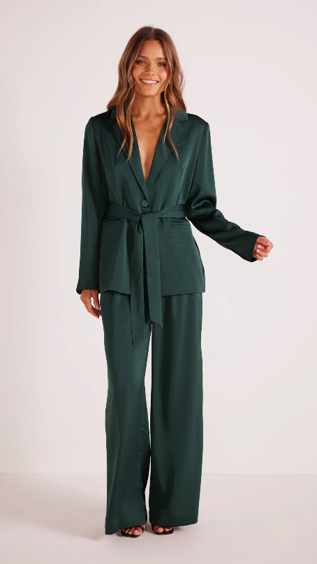 Mink Pink Erin Belted Blazer in Emerald Green