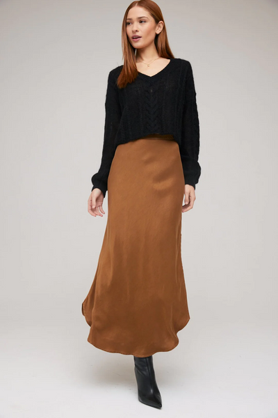 bella dahl asymmetric side slit skirt in twilight gold