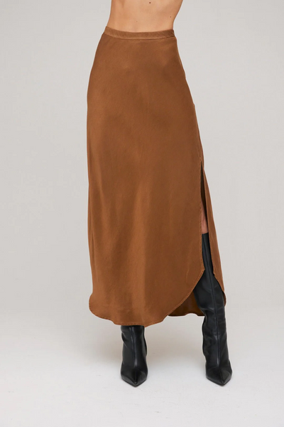 bella dahl asymmetric side slit skirt in twilight gold