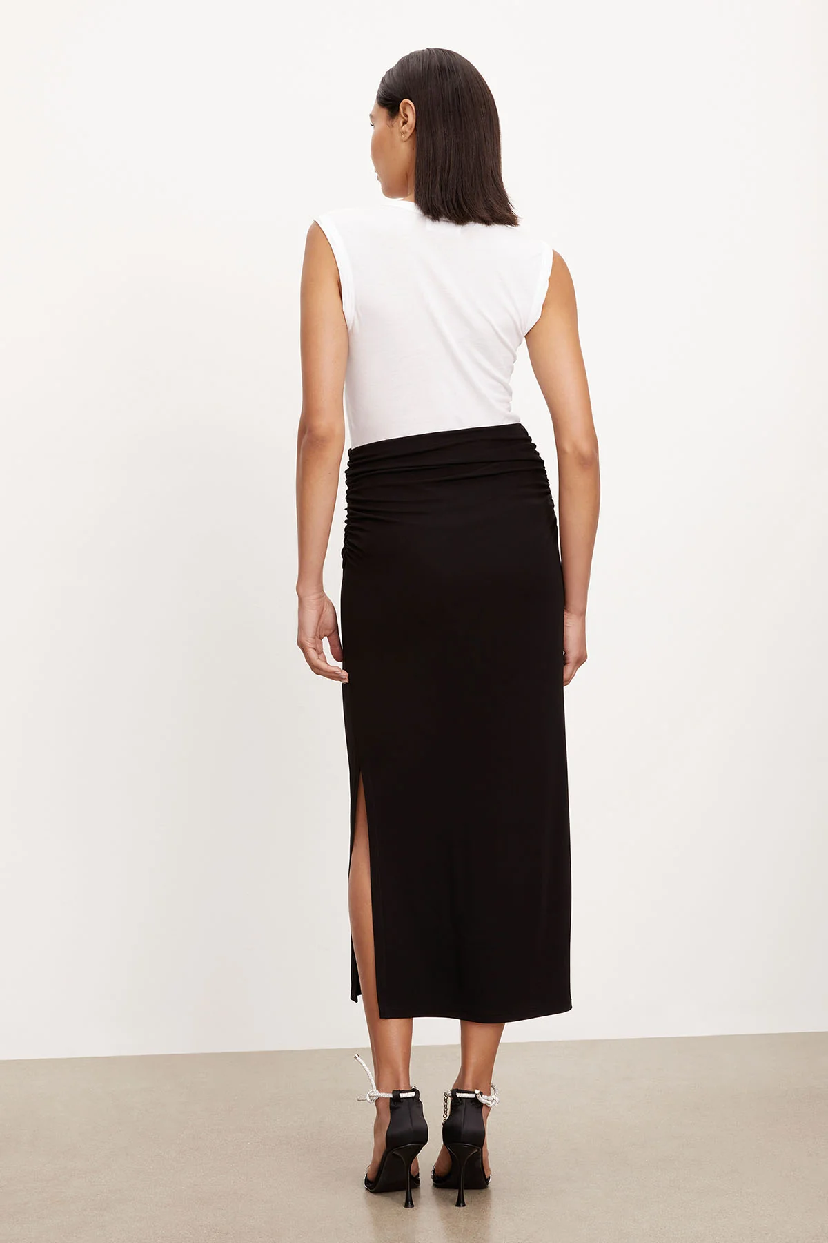Velvet Hilton Matte Jersey Midi Skirt in Black