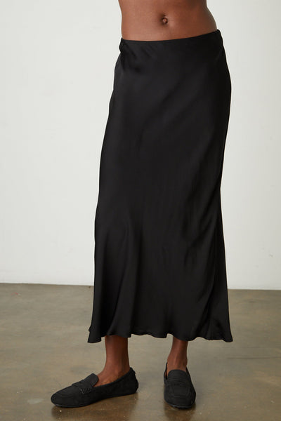 Velvet Aubree Satin Viscose Skirt in Black