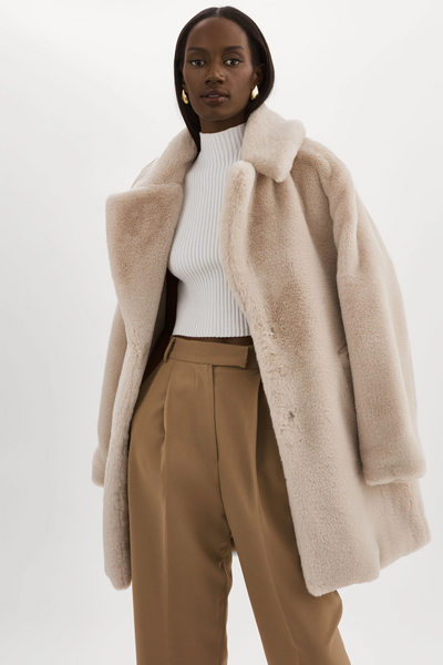 LAMARQUE Linnea Faux Fur Coat in Oat