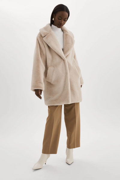 LAMARQUE Linnea Faux Fur Coat in Oat