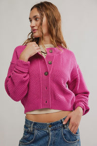 Free People Lila Cotton Blend Cardigan in Plumdrop