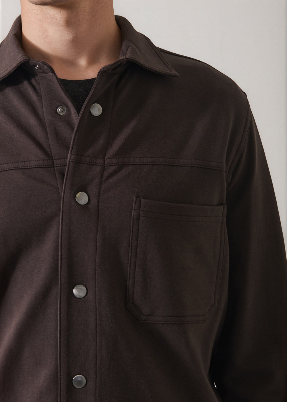 Patrick Assaraf LS Snap Front French Terry Shirt Jacket - Ganache