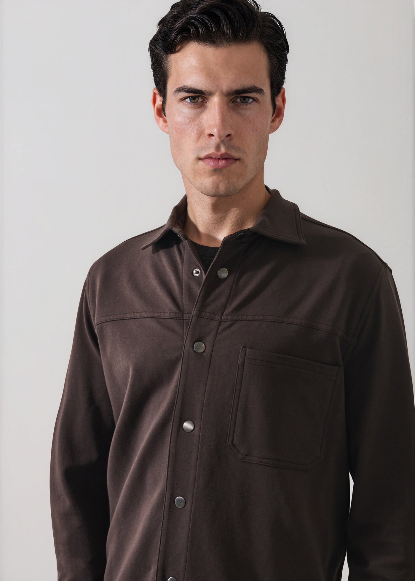 Patrick Assaraf LS Snap Front French Terry Shirt Jacket - Ganache