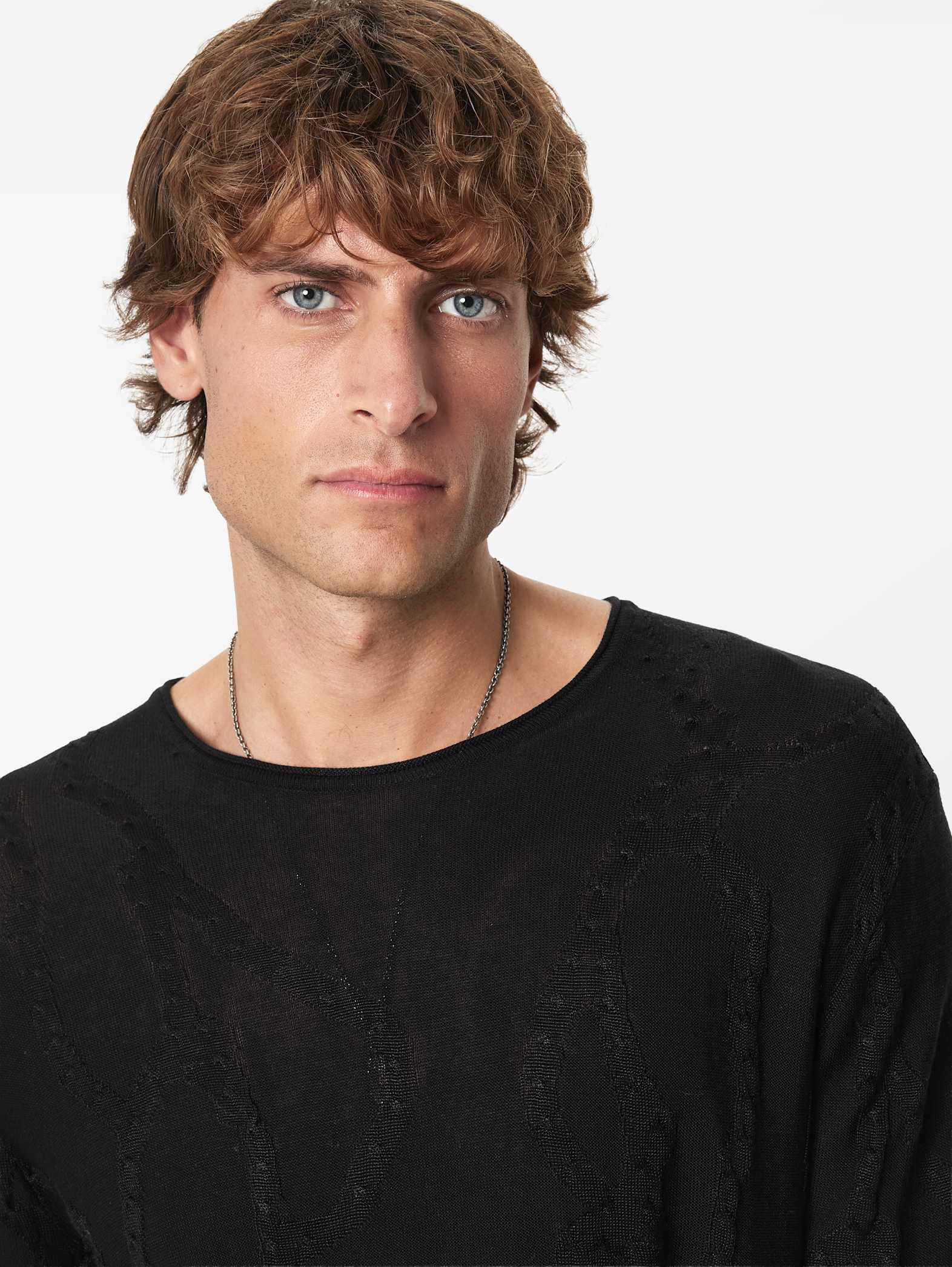 John Varvatos ADDISON LS Broken Twist Cable Crew in Black