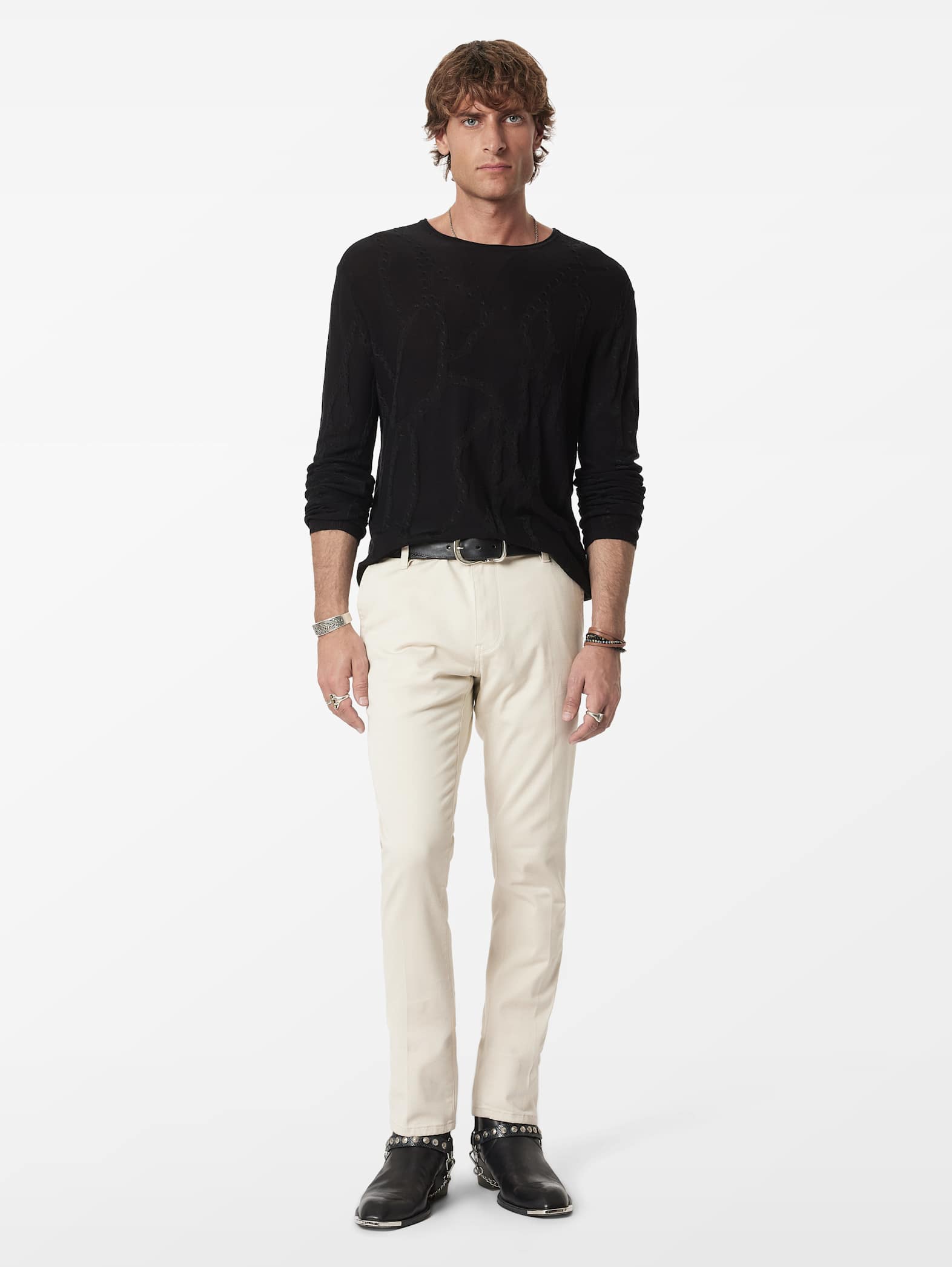 John Varvatos ADDISON LS Broken Twist Cable Crew in Black