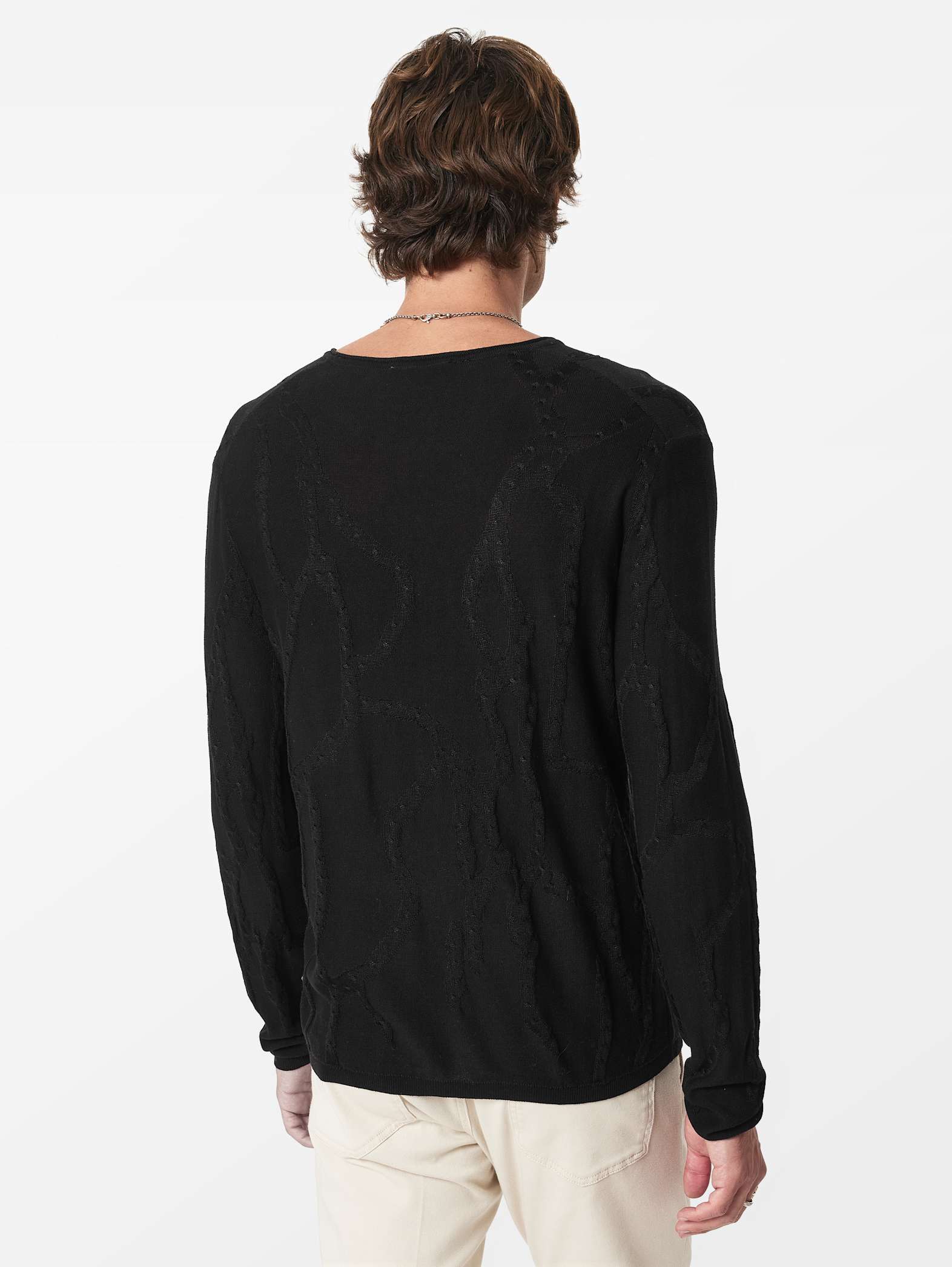 John Varvatos ADDISON LS Broken Twist Cable Crew in Black