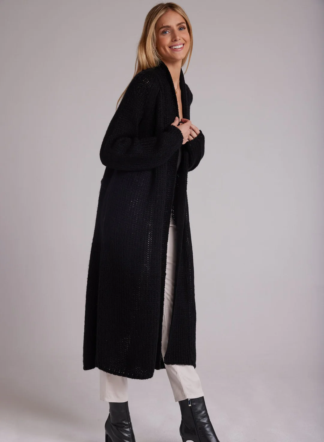 bella dahl rib knit long cardigan in black – manhattan casuals