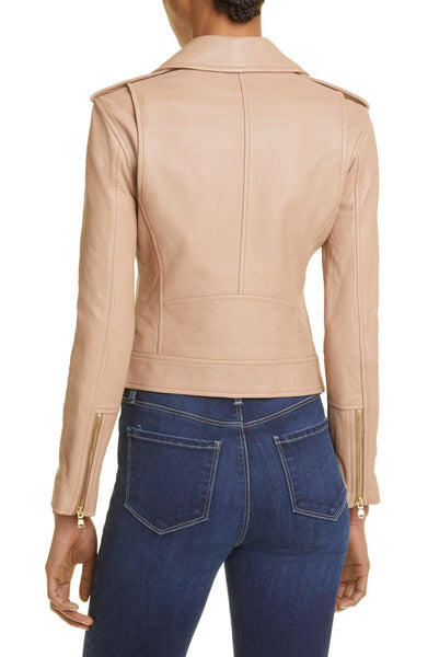 L'AGENCE Leather Biker Jacket in Cappuccino
