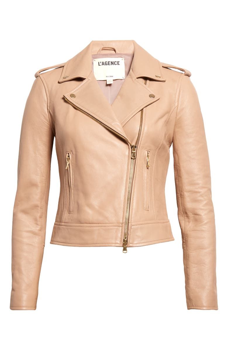 L'AGENCE Leather Biker Jacket in Cappuccino