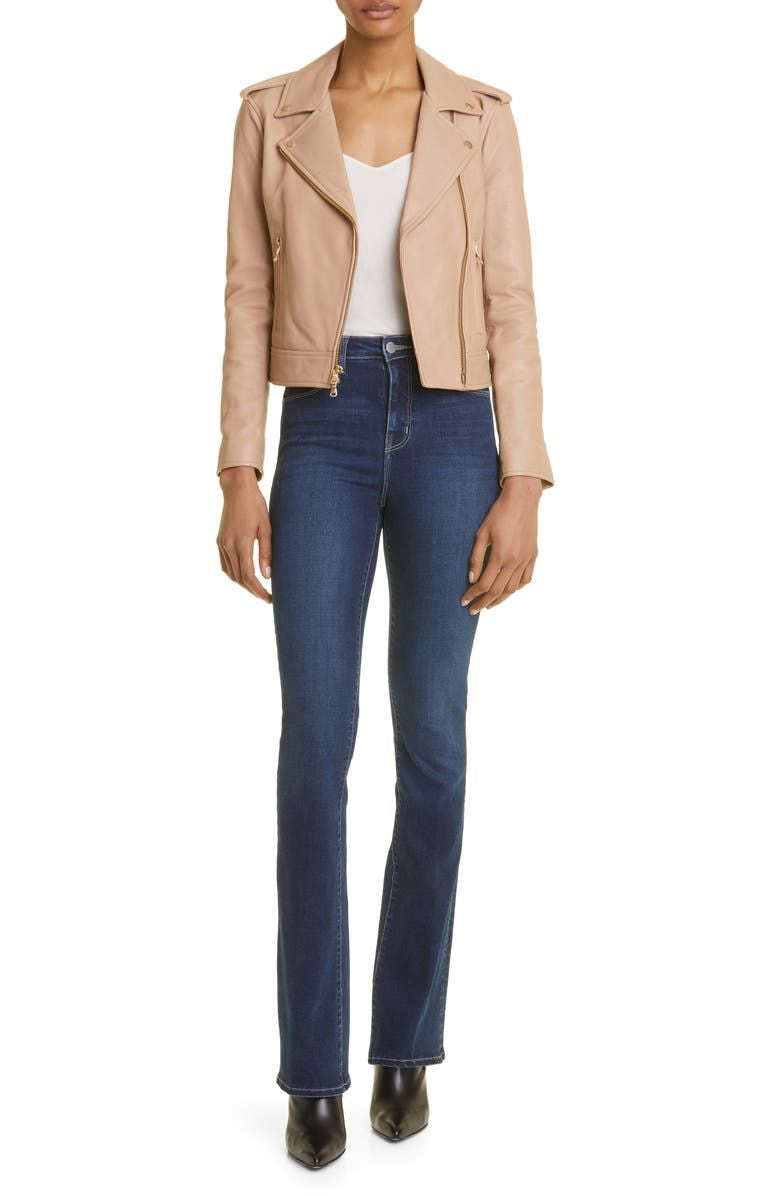 L'AGENCE Leather Biker Jacket in Cappuccino