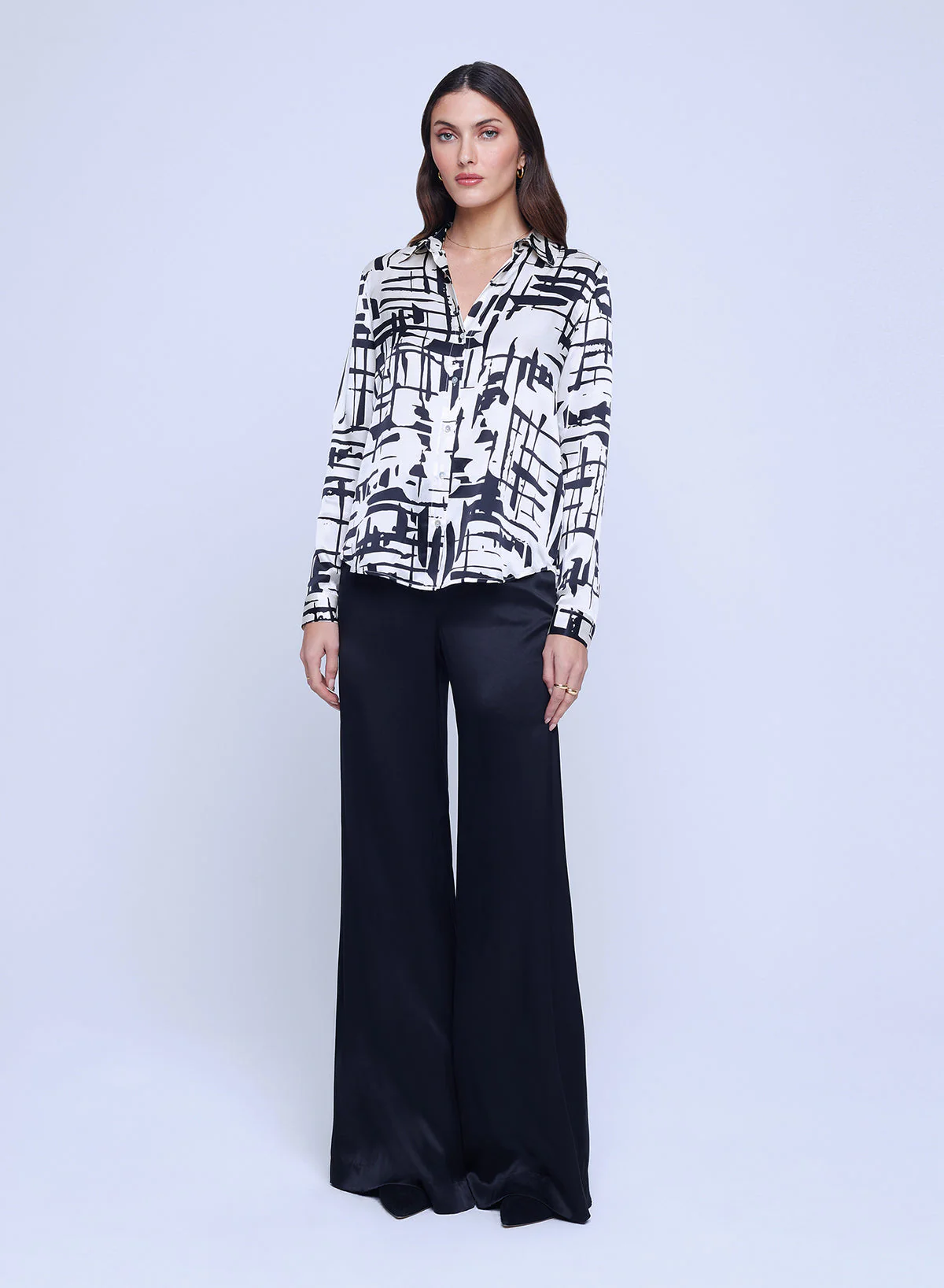 L'AGENCE Tyler L/S Blouse in Ivory Black Sketch