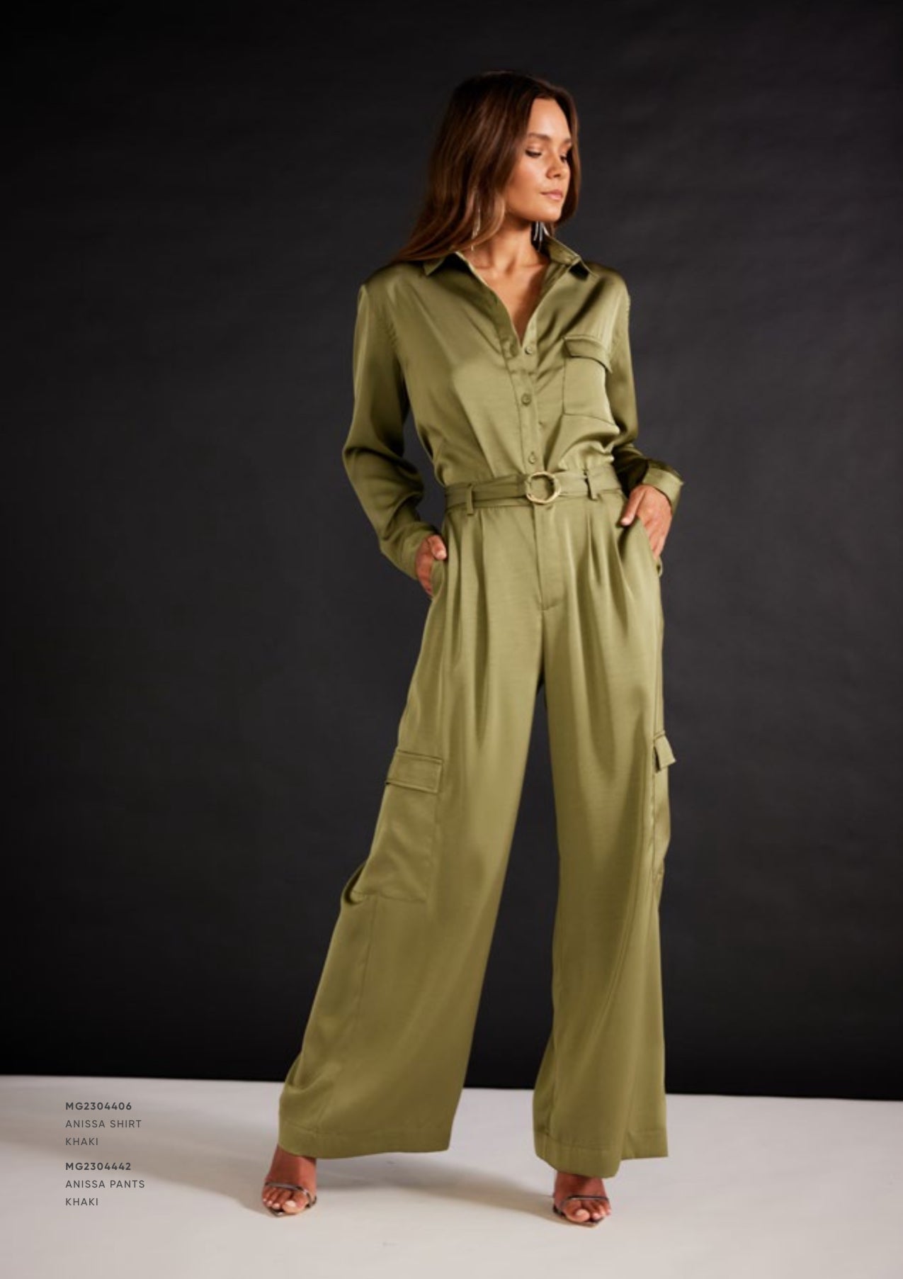 Mink Pink Anissa Pleated Cargo Pant in Khaki