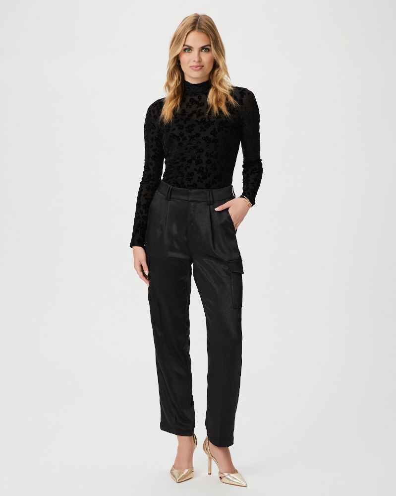 Paige Malika Satin Pleated Pant in Black