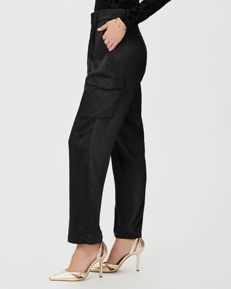 Paige Malika Satin Pleated Pant in Black