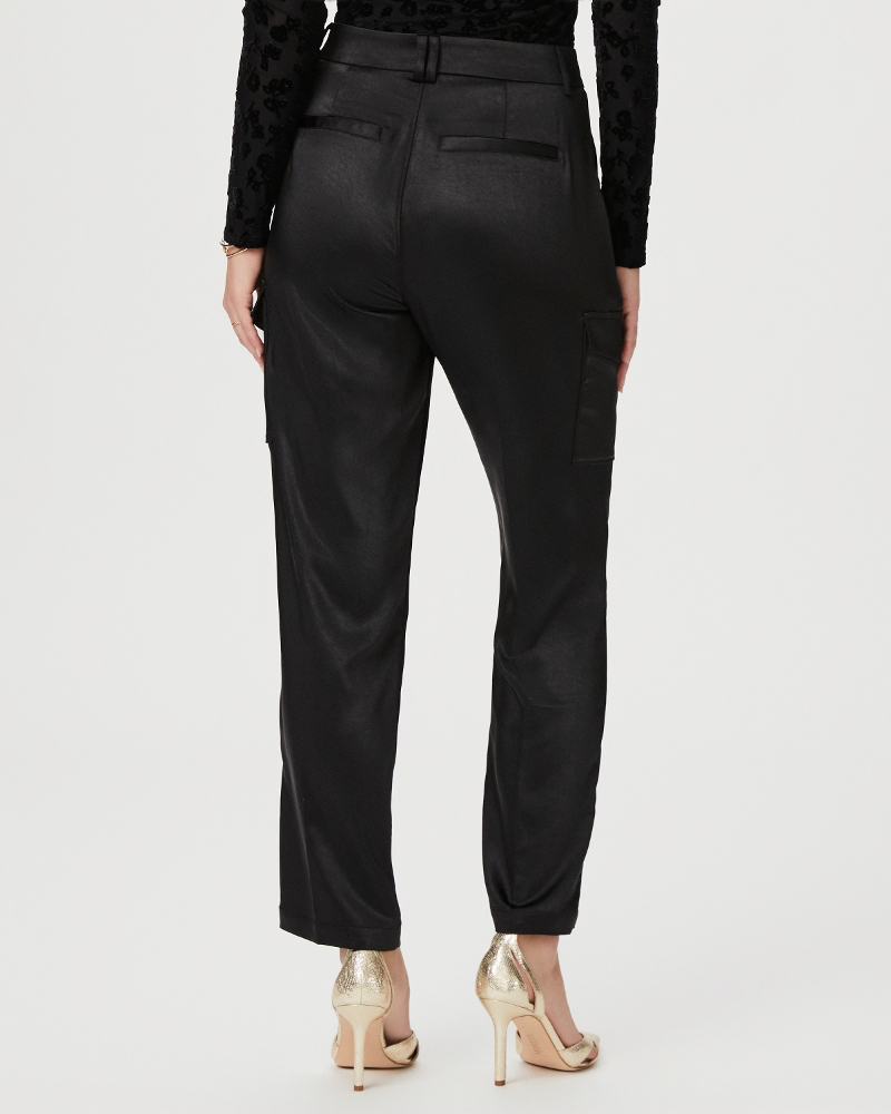 Paige Malika Satin Pleated Pant in Black