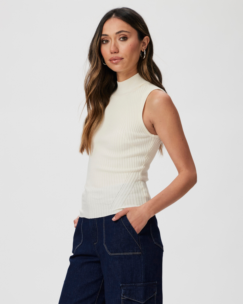 Paige Fidelia Ribbed Sleeveless Mockneck in Ivory