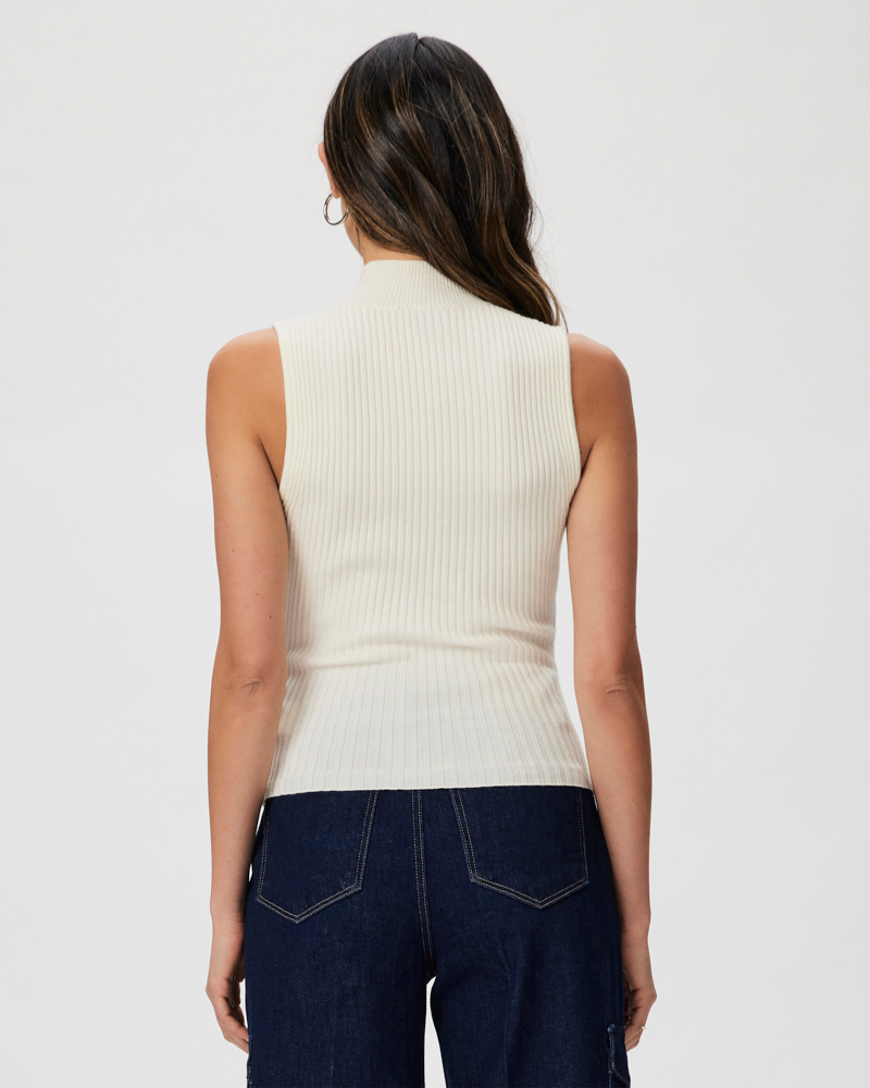 Paige Fidelia Ribbed Sleeveless Mockneck in Ivory