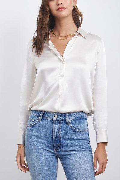 Rails Nissa Satin Crepe Long Sleeve Blouse in ivory