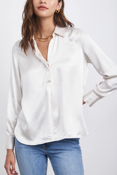 Rails Nissa Satin Crepe Long Sleeve Blouse in ivory