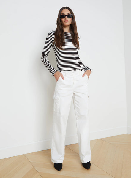 L'AGENCE Tess Crew Neck L/S Stripe in Black/White