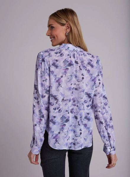 Bella Dahl Shirred Button Up Blouse in Lilac Floret Print
