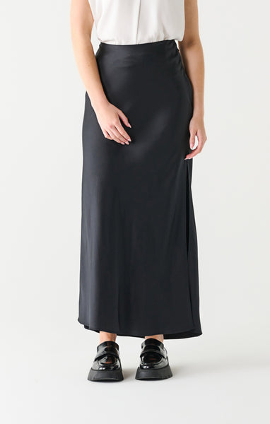 Black Tape Satin Maxi Skirt in Black