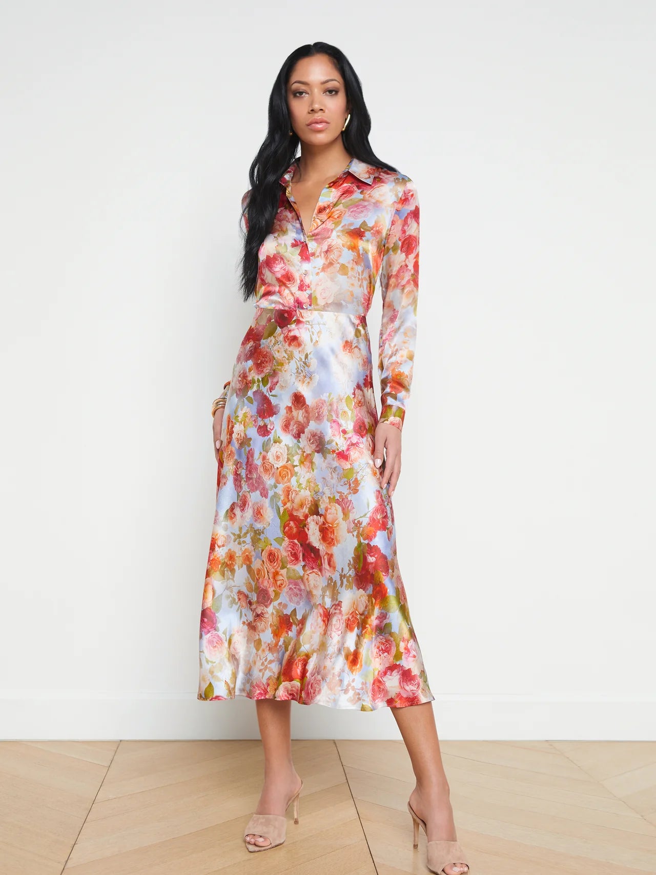 L'AGENCE Clarisa Bias Maxi Skirt in Multi Cloud Floral
