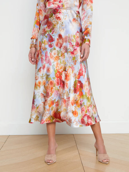 L'AGENCE Clarisa Bias Maxi Skirt in Multi Cloud Floral