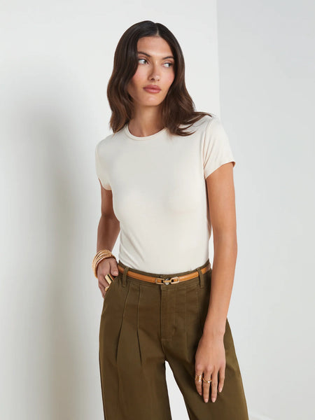 L'AGENCE Ressi Crew Short Sleeve Tee in Bisque