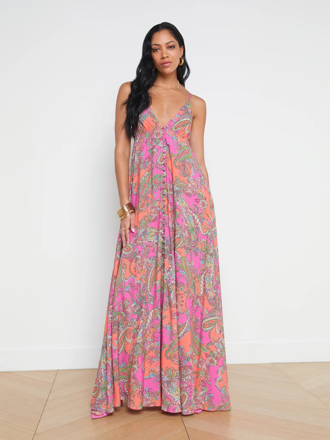 L'AGENCE Stefani Strappy Maxi Dress  Multi Pop Paisley