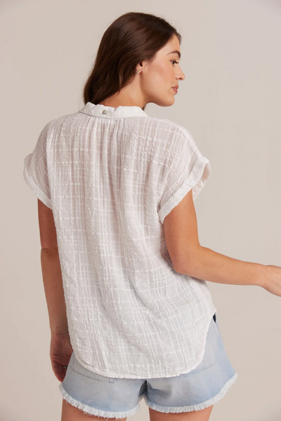 bella dahl crinkle cupro cap sleeve button down in white