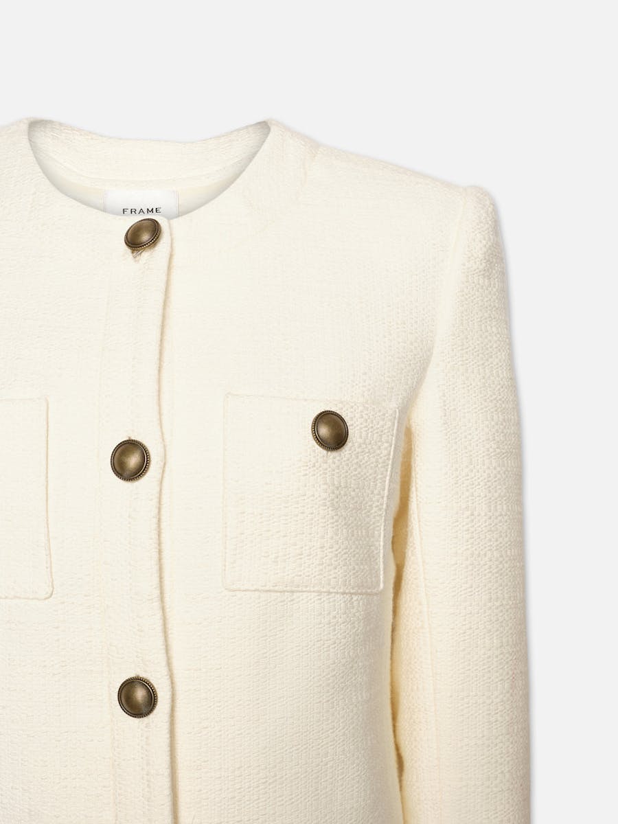 FRAME Collarless Button Front Jacket in Cream