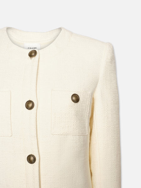 FRAME Collarless Button Front Jacket in Cream