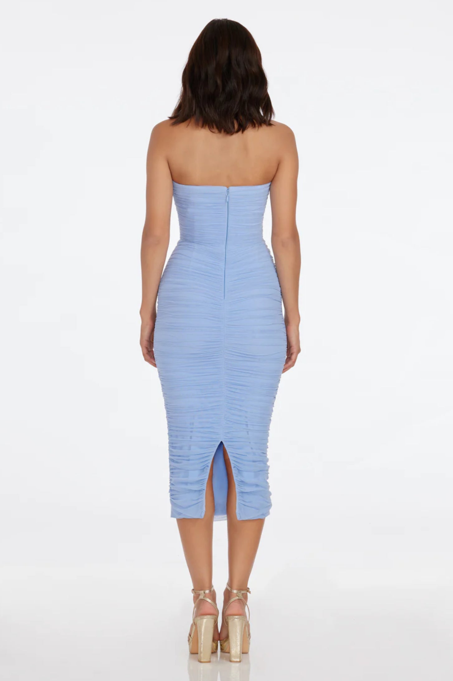 Dress the Population Heather Strapless Midi Dress in Sky
