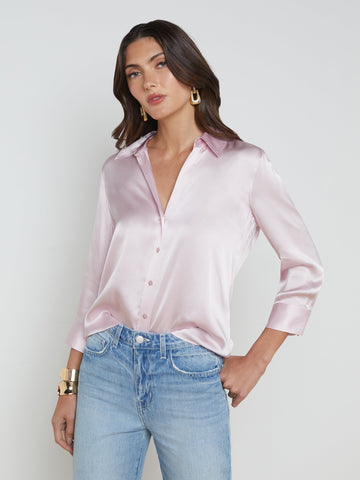 L'AGENCE Dani 3/4 Sleeve Blouse in Lilac Snow