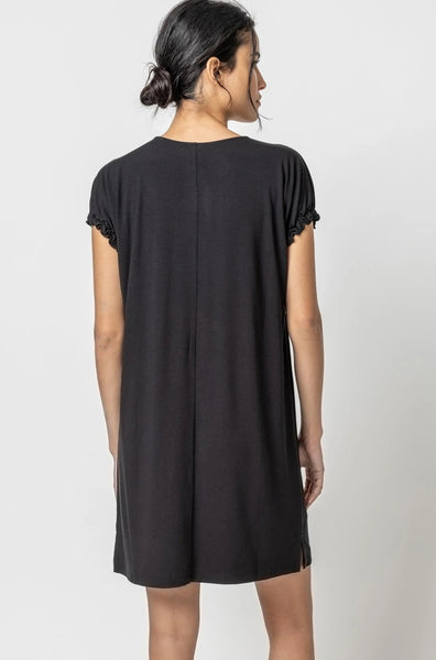 Lilla P Easy V-Neck Elastic Cuff Dress in Black